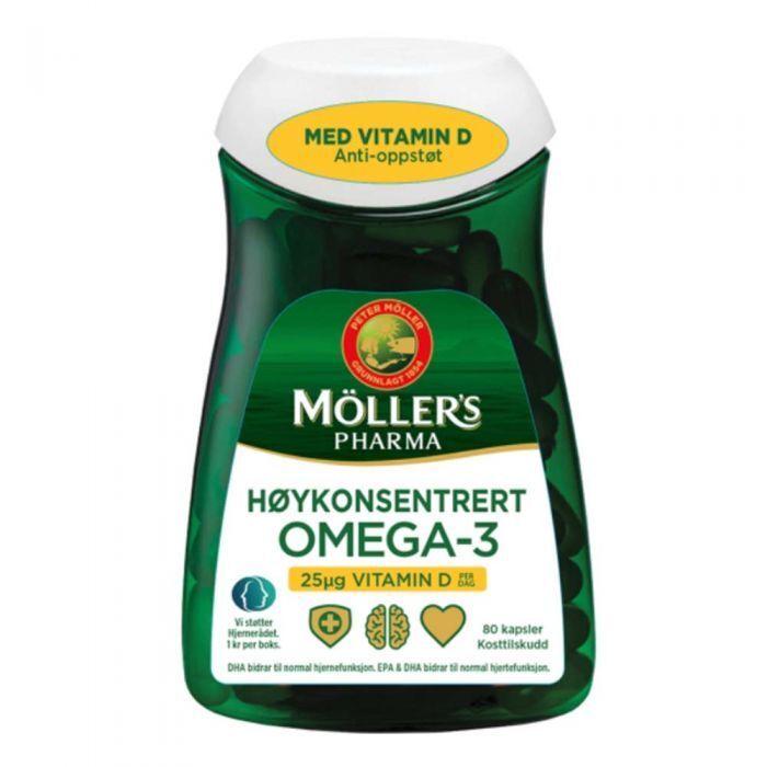 Kjøp Möller's Pharma Høykonsentrert Omega 3 + Vitamin D hos Med24.no