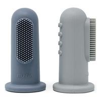 Mushie Finger Tannbørste Stone/Tradewinds - 2 stk.