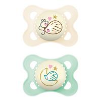 MAM Original Night Silikonsmokk Hvit/Grønn 0-6 mnd - 2 stk.