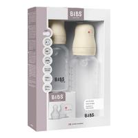 BIBS Grow and Flow Baby Bottle Round Silicone Set 150 ml / 270ml Ivory - 2 stk.