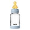 BIBS Babyflaske i glass, rund lateks 120 ml. Slow Flow Baby Blue - 1 stk.
