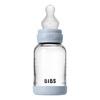 BIBS Babyflaske i glass, rund silikon 120 ml. Slow Flow Baby Blue - 1 stk.