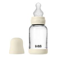 BIBS Glass Baby Bottle Round Silicone 120 ml. Slow Flow Ivory - 1 stk.