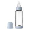 BIBS Babyflaske i glass, rund silikon 240 ml. Medium Flow Baby Blue - 1 stk.