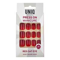 UNIQ Press-On Negler med Lim - Red Cat Eye - 24 stk.
