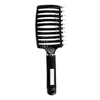 TBC Curved Paddle Brush m. Villsvinhår - Sort - 1 stk.
