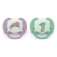 Philips Avent Pacifier ultra soft Nighttime - lilla og grønn - 2 stk.