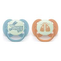 Philips Avent Pacifier ultra soft Nighttime - blå og oransje - 2 stk.