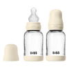 BIBS Babyflaske i glass, rund silikon 120 ml Slow Flow Ivory - 2 stk.