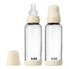 BIBS Babyflaske i glass, rund silikon 240 ml Medium Flow Ivory - 2 stk.