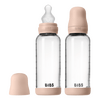 BIBS Babyflaske i glass, rund silikon 240 ml Medium Flow Blush - 2 stk.