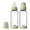 BIBS Babyflaske i glass, rund silikon 240 ml Medium Flow Sage - 2 stk.