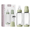 BIBS Babyflaske i glass, rund silikon 240 ml Medium Flow Sage - 2 stk.