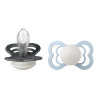 BIBS Pacifier Supreme Silicone Str. 2 Iron Glow/Baby Blue Glow - 2 stk.