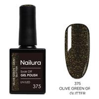 Nailura Gel Polish 375 - Olive Green Gray Glitter - 10 ml.