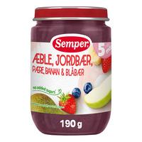 Semper Fruktpuré m. jordbær, eple, pære, banan og blåbær 5+ mdr Ø - 190 g.