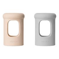Hevea Wide neck Sleeve 150ml - Milky White & Gorgeous Grey - 2 stk.
